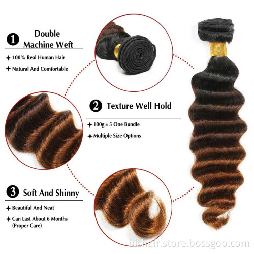 Wholesale Ombre Loose Deep Wave Bundles 1B/4/30 Colored With Deep Curly Hair Ombre Hair Bundles Remy Brazilian Human Hair